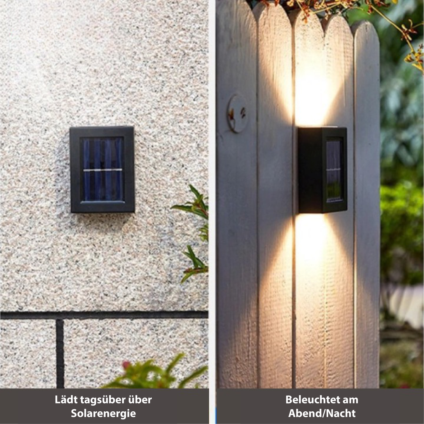 SolarGlow LED Solar Wandlampen – Kabellos, Wetterfest & Stimmungsvolles Licht für Außenbereiche