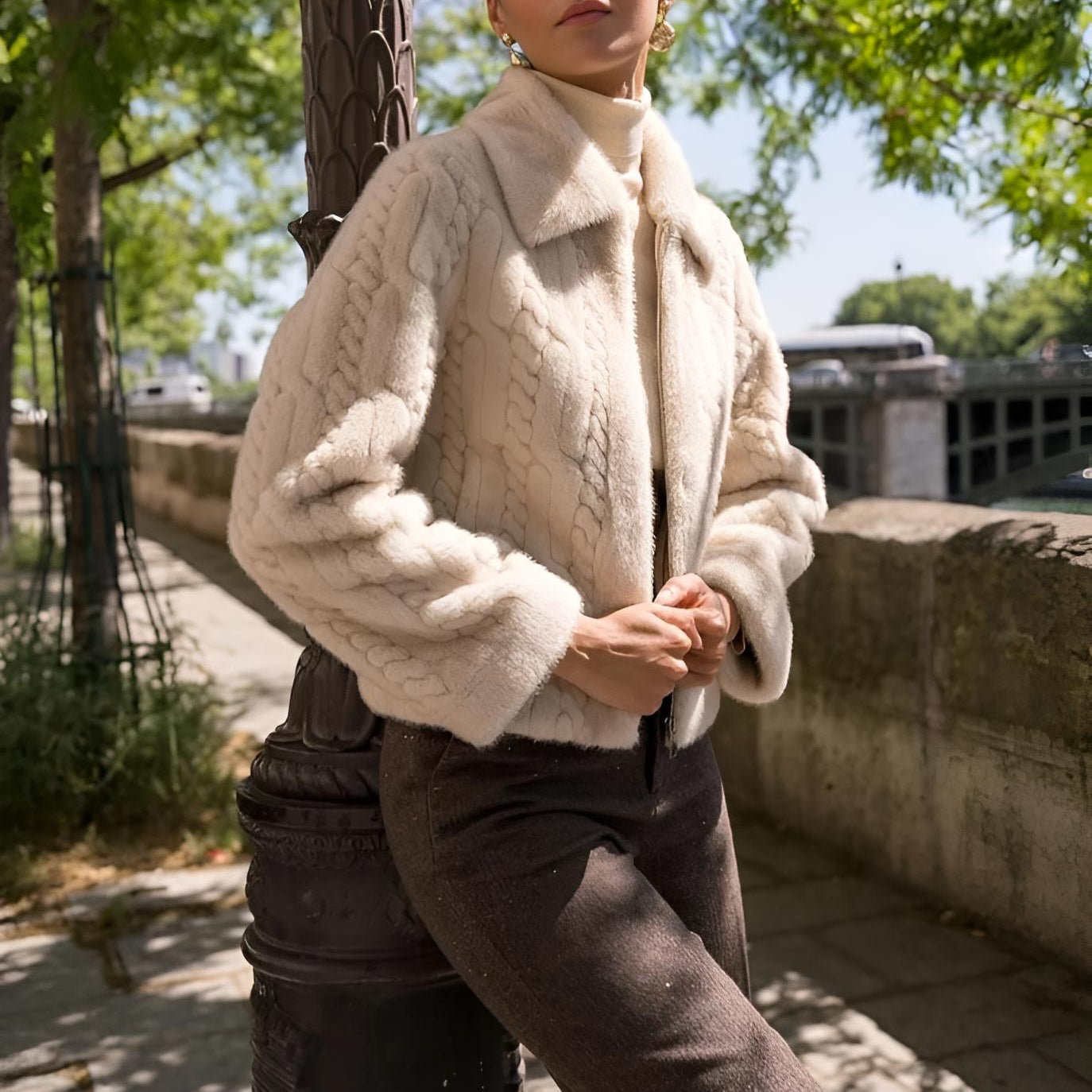 Damen Kunstfelljacke Cremebeige – warm & elegant, kurzer Schnitt