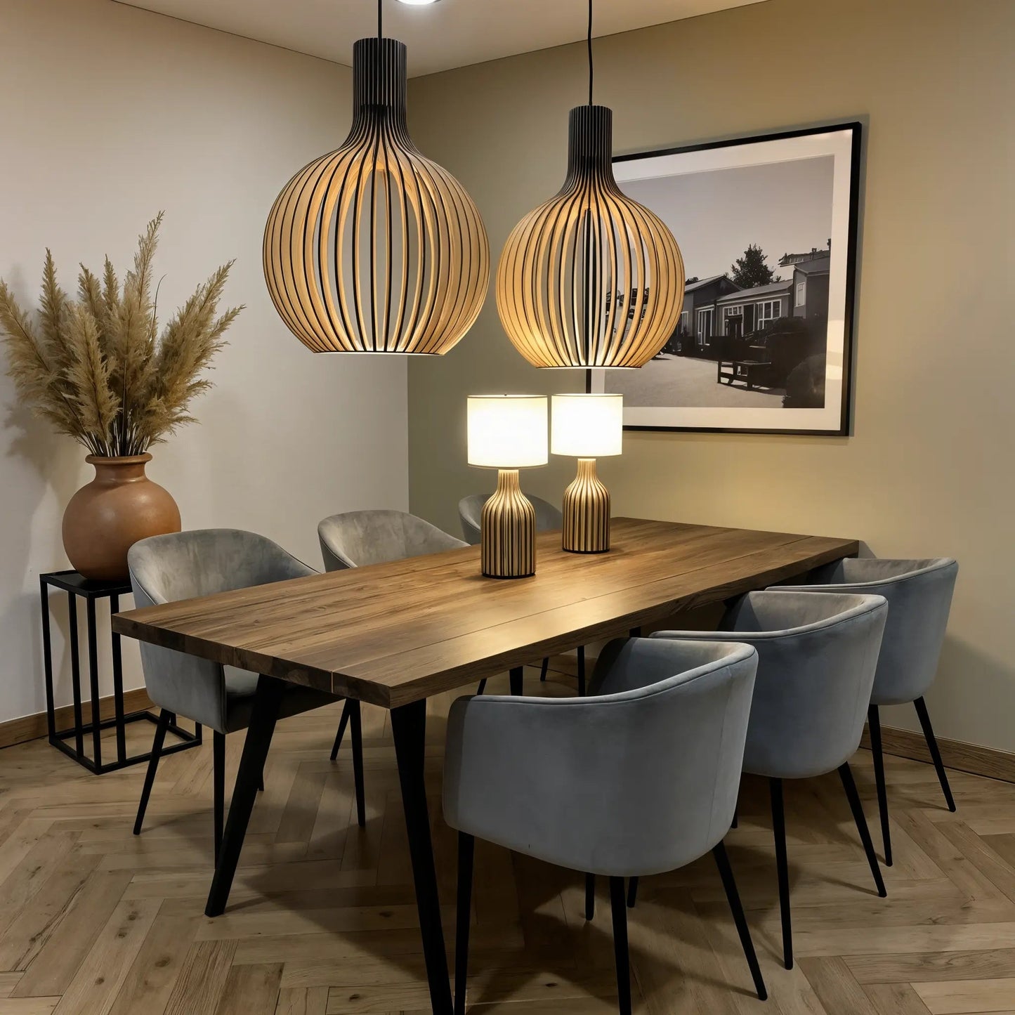 Pendelleuchte aus Holz Ø35cm/Ø45cm/Ø55cm – Stilvolle Hängelampe für Esszimmer und Wohnräume 1