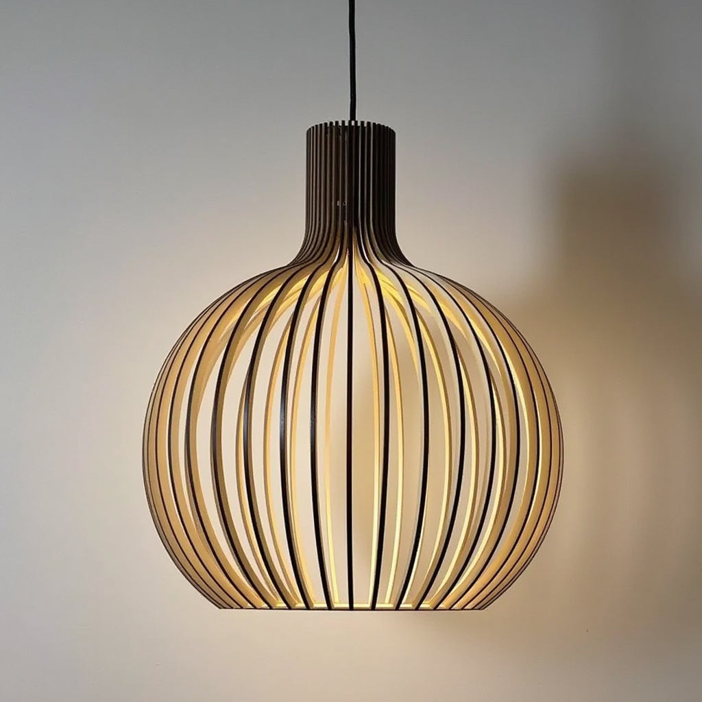 Pendelleuchte aus Holz Ø35cm/Ø45cm/Ø55cm – Stilvolle Hängelampe für Esszimmer und Wohnräume 2