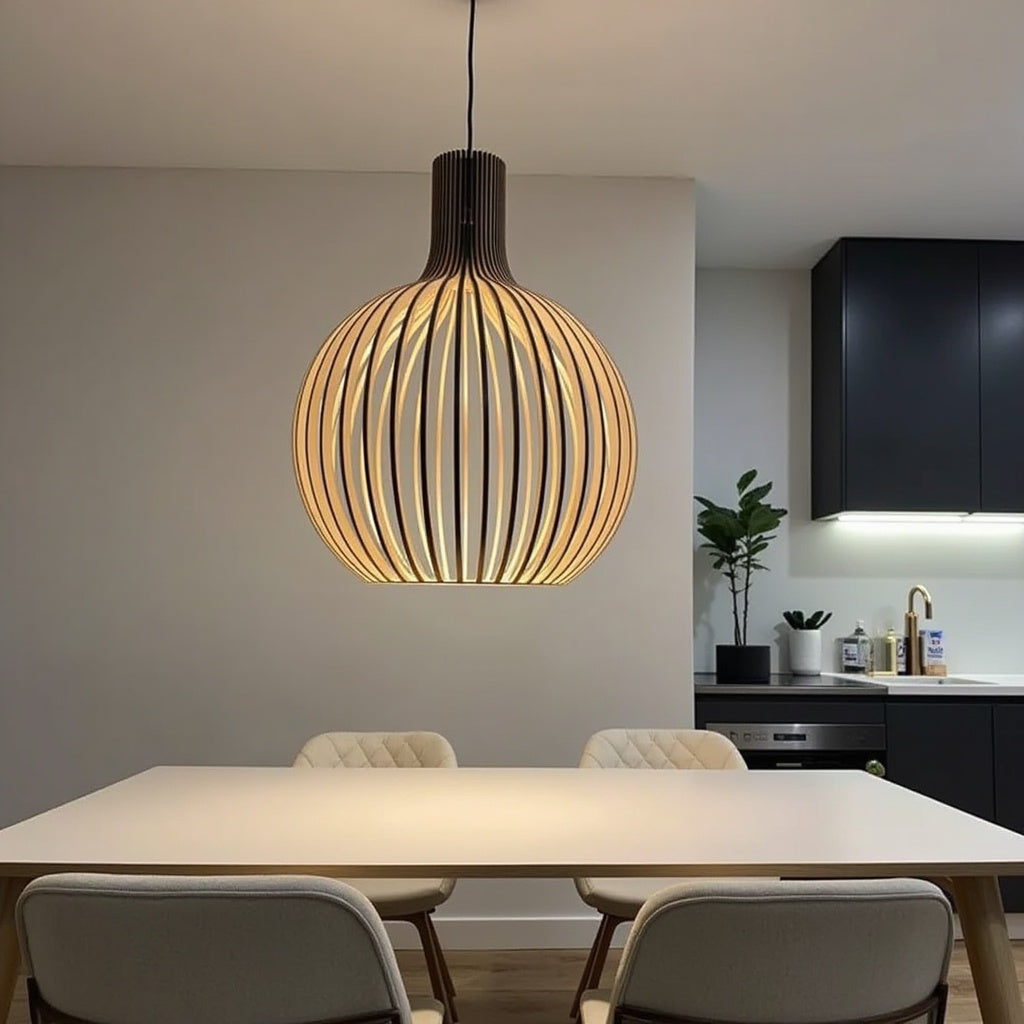 Pendelleuchte aus Holz Ø35cm/Ø45cm/Ø55cm – Stilvolle Hängelampe für Esszimmer und Wohnräume 3