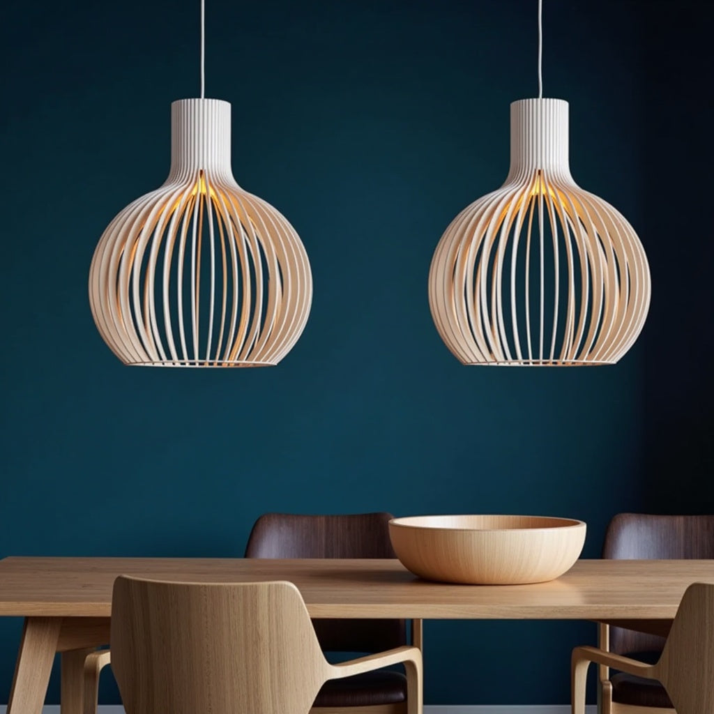 Pendelleuchte aus Holz Ø35cm/Ø45cm/Ø55cm – Stilvolle Hängelampe für Esszimmer und Wohnräume 4