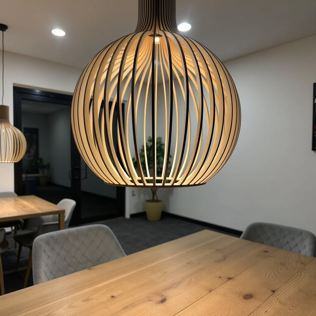 Pendelleuchte aus Holz Ø35cm/Ø45cm/Ø55cm – Stilvolle Hängelampe für Esszimmer und Wohnräume 5
