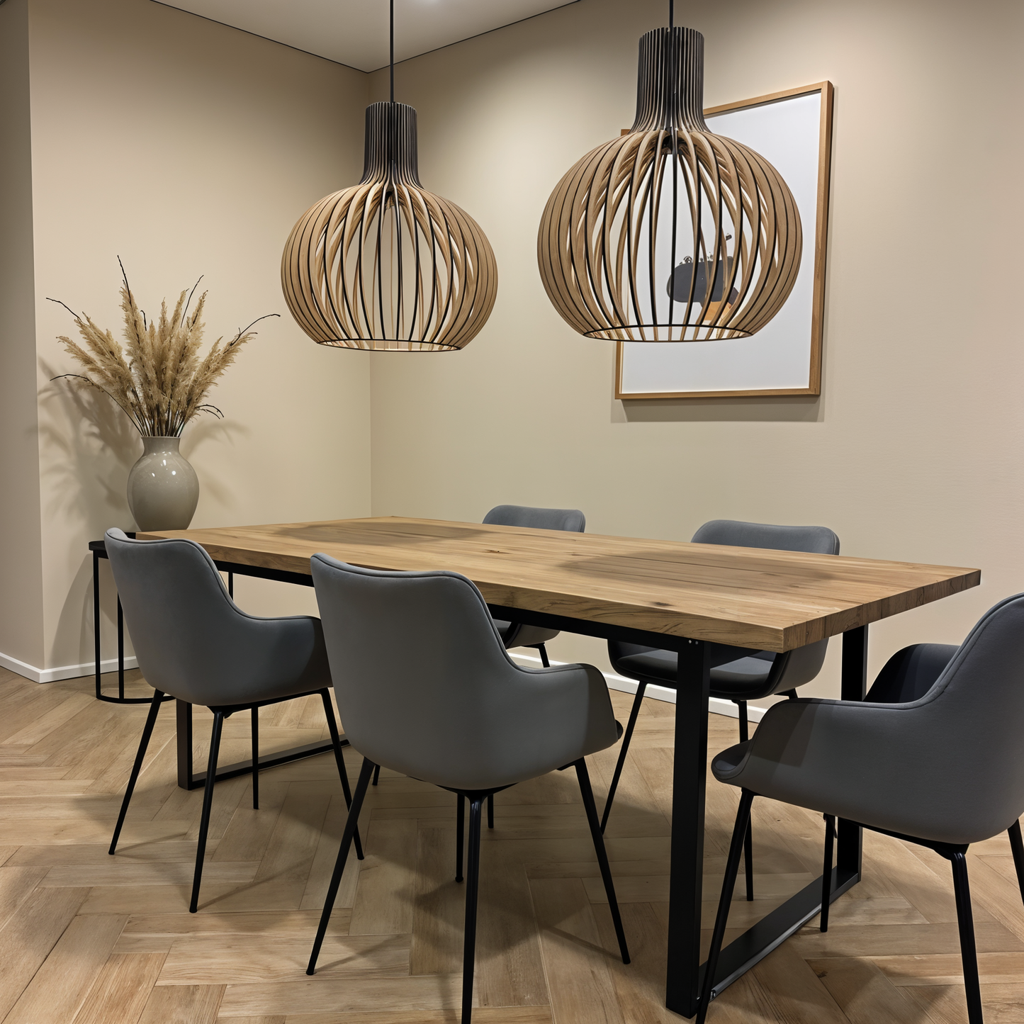 Pendelleuchte aus Holz Ø35cm/Ø45cm/Ø55cm – Stilvolle Hängelampe für Esszimmer und Wohnräume 6