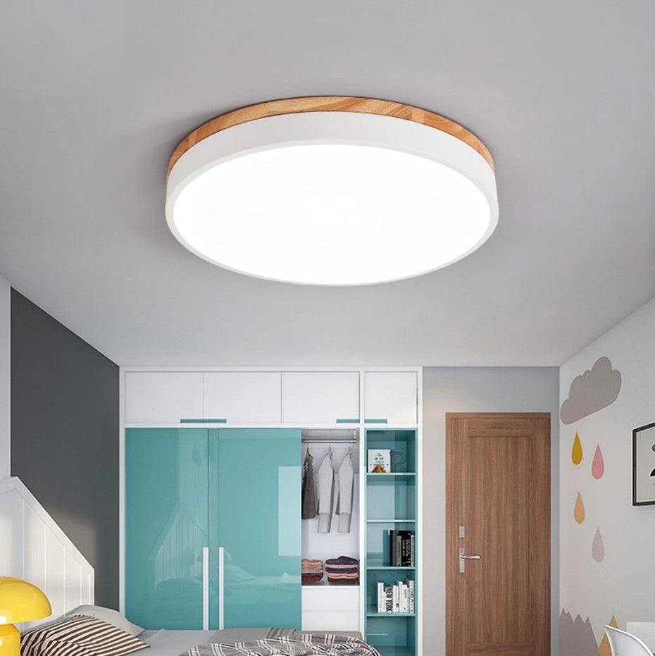 Skandinavische Deckenlampe aus Holz – Moderne Deckenleuchte für Wohnzimmer in verschiedenen Farben, 30 cm, E27 Fassung 6
