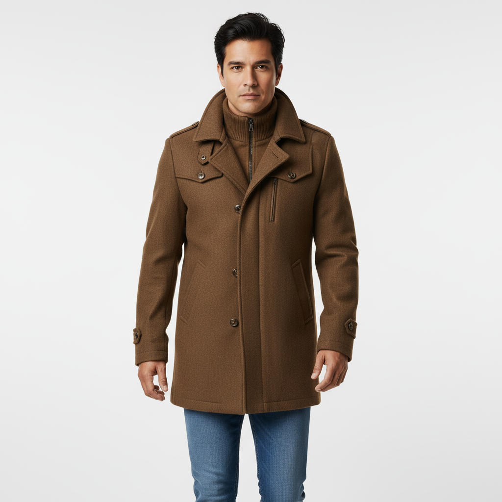 Eleganter Wollmix-Mantel für Herren – Einreihig – Fallendes Revers – Warm Gefüttert