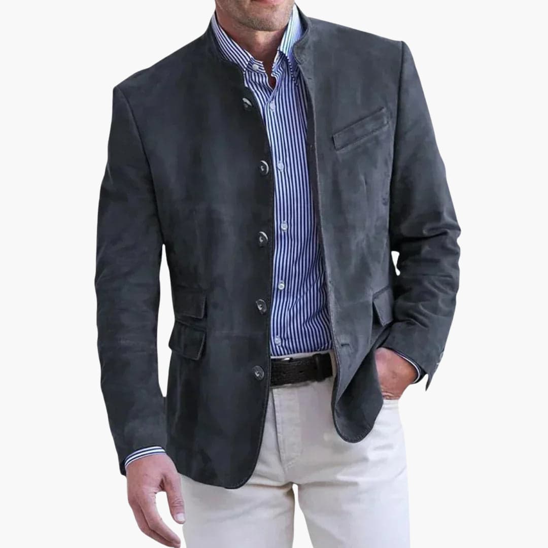 Luxeraum.de Jackets Marineblau / S Blazer – Strukturierte Oberfläche – Stehkragen & Knopfleiste – Herren