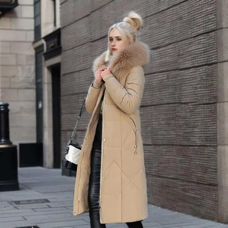 Luxeraum.de Damen Daunen-Steppmantel lang, warm & elegant mit Kragen