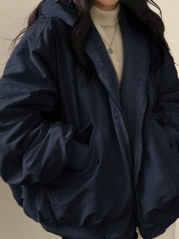 Luxeraum.de Marineblau / 36 Damen Fleecejacke mit Kapuze, wendbar, warm, oversized