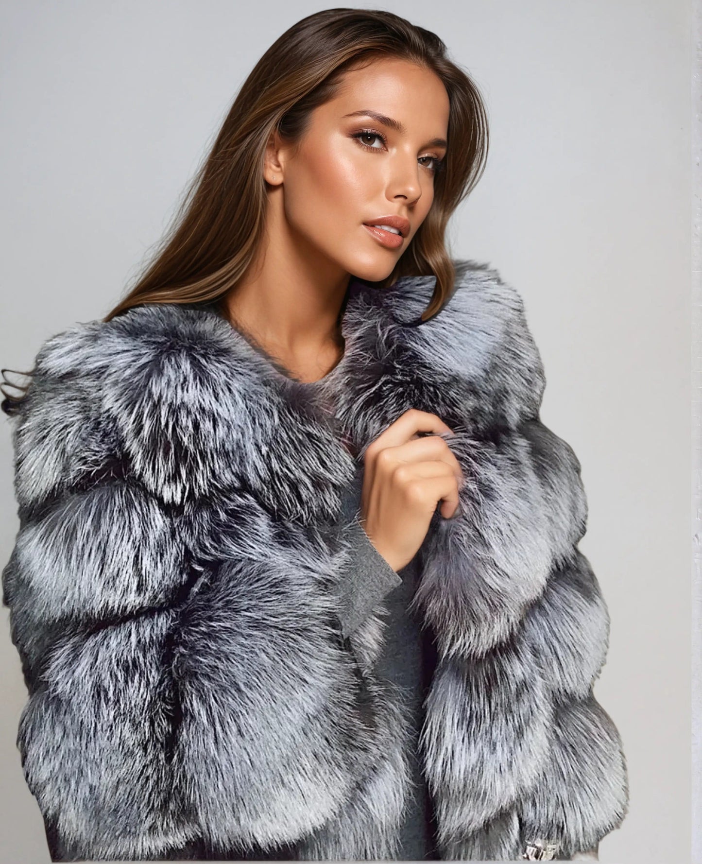 Luxeraum.de Kunstpelzjacke Dunkelgrau / S Damen Kunstfelljacke elegant und warm – Stilvoller Winter Look