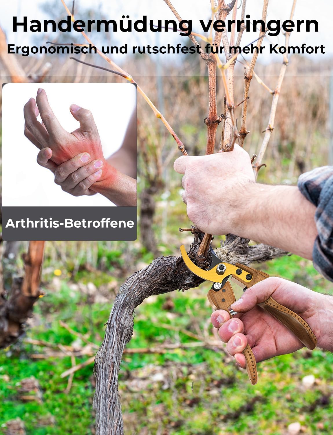 Luxeraum.de Pruning Shears Gartenschere Bypass mit SK5 Stahl, 25 mm Schnittdurchmesser, Aluminiumgriff Holzoptik, Rosenschere für Garten