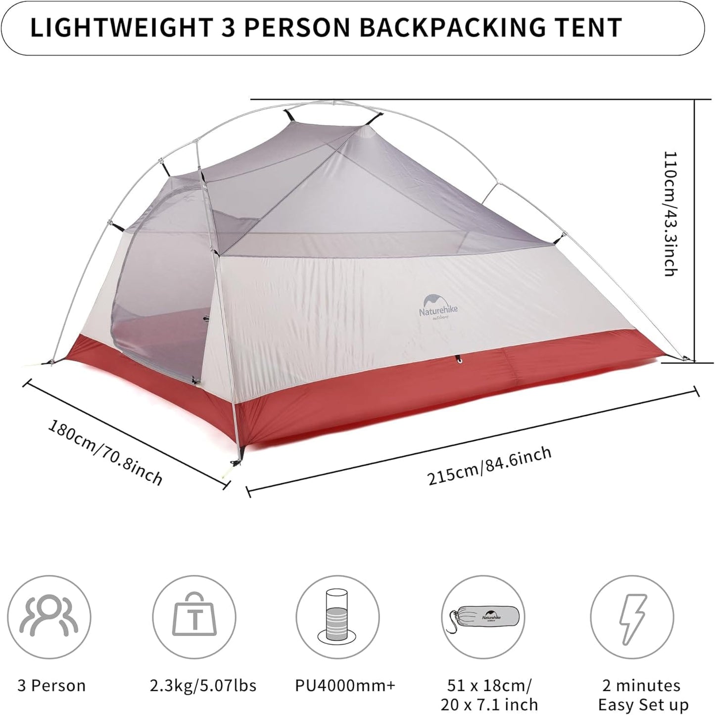 Luxeraum.de Tents Ultraleichtes 3-Personen Trekkingzelt – freistehend, wasserdicht, kompakt für Backpacking & Camping