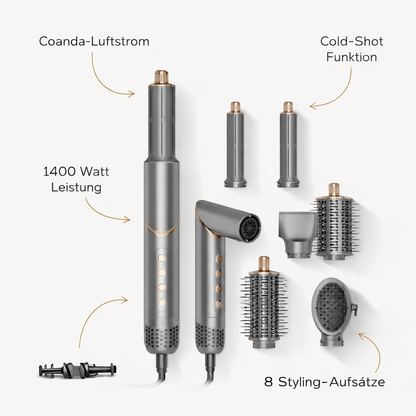 Luxeraum.de Hair Styling Tool Sets Airstyler 8 in 1 mit Coanda-Luftstrom – Haarstyler mit 8 Aufsätzen, 1400W, Cold Shot