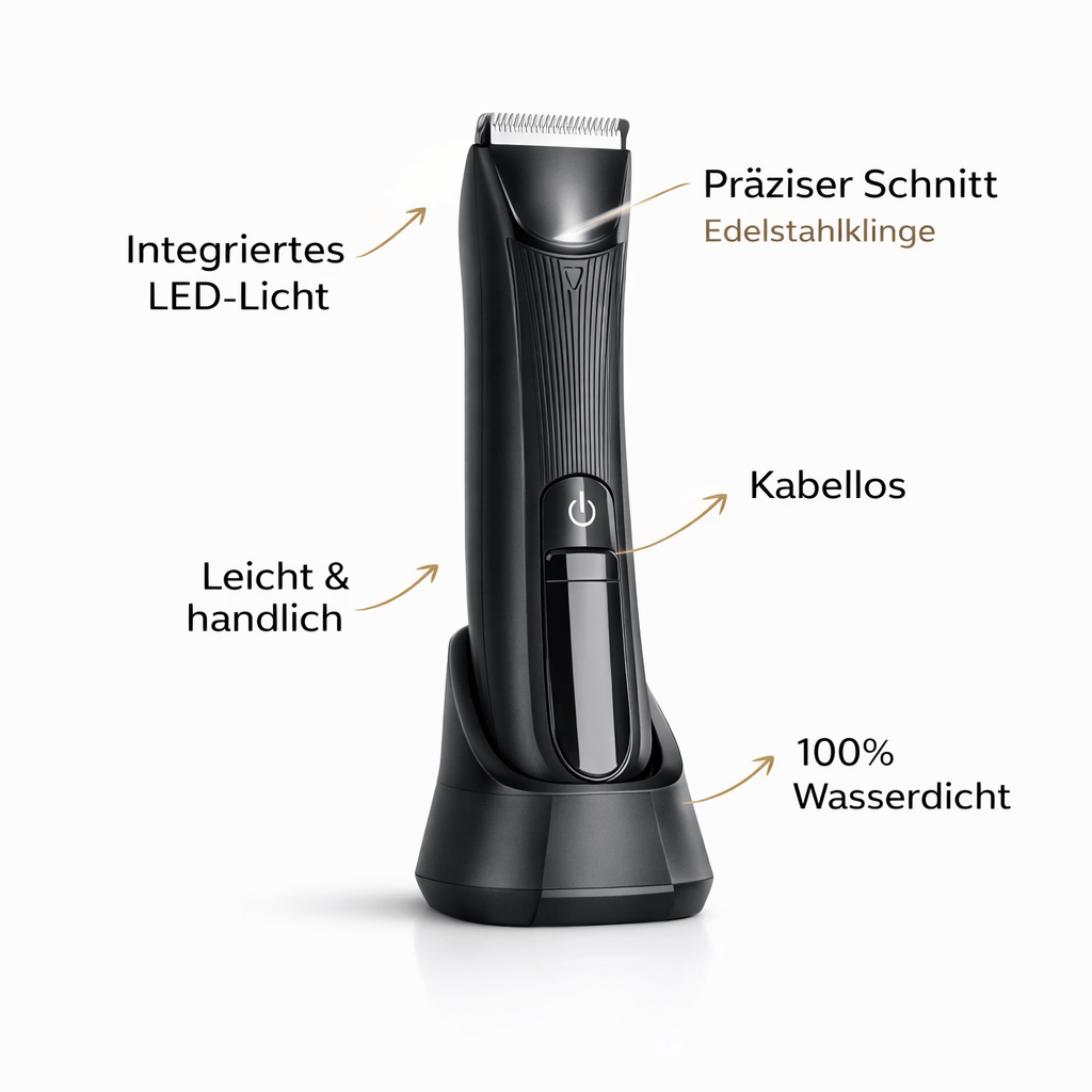 Luxeraum.de Trimmers Elektrischer Intimrasierer Herren – Wasserdichter Körperrasierer mit Hautschutz, LED-Licht
