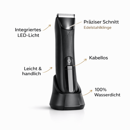 Luxeraum.de Trimmers Elektrischer Intimrasierer Herren – Wasserdichter Körperrasierer mit Hautschutz, LED-Licht