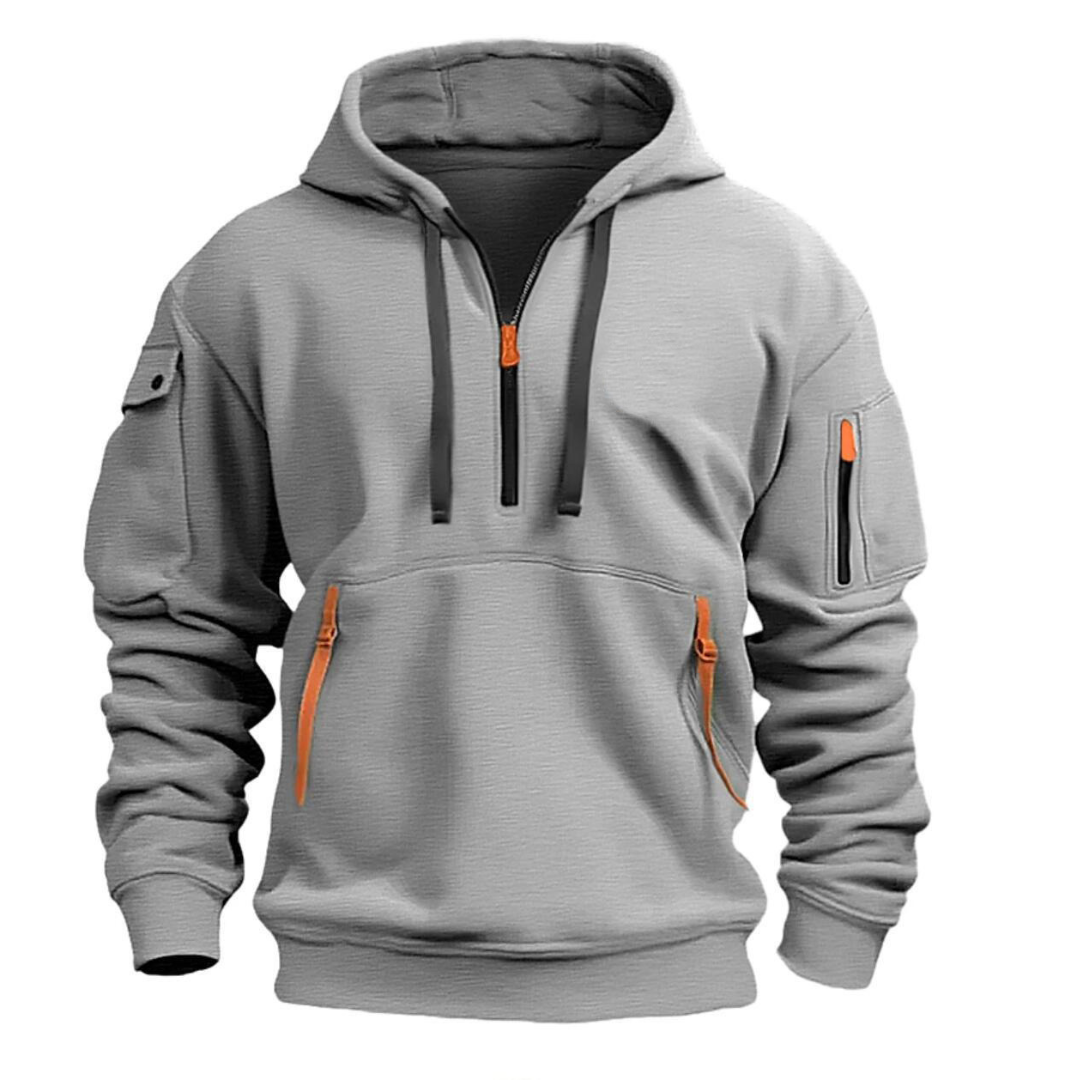 Freizeit-Hoodie – Materialmix – Reißverschluss-Taschen – Herren