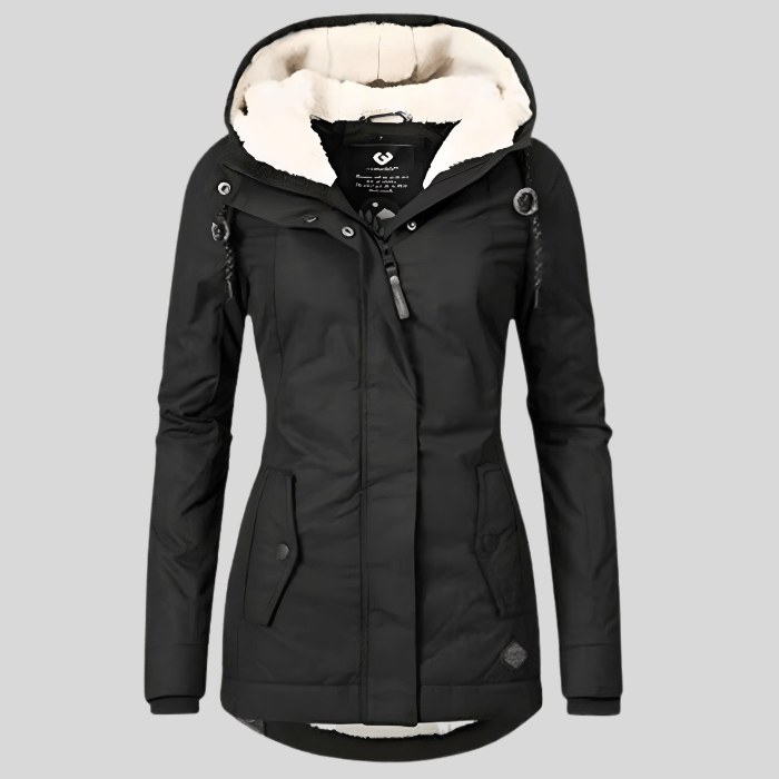 Luxeraum.de Schwarz / S Winterjacke Damen warm mit Kapuze – Hochwertige gefütterte Jacke