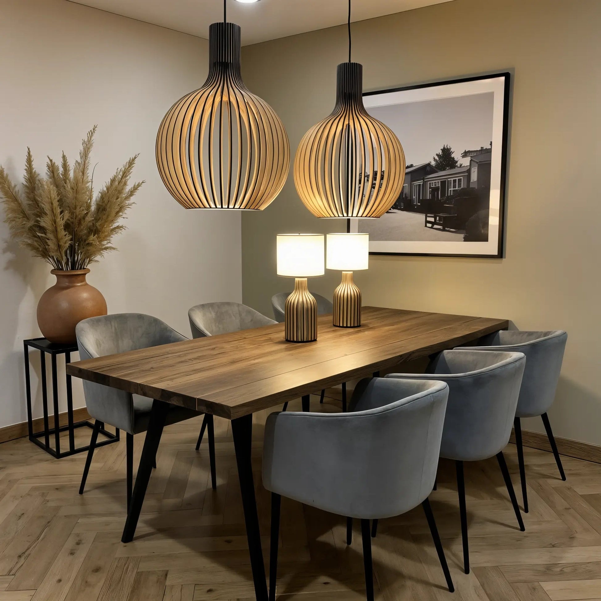 Pendelleuchte aus Holz Ø35cm/Ø45cm/Ø55cm – Stilvolle Hängelampe für Esszimmer und Wohnräume 1