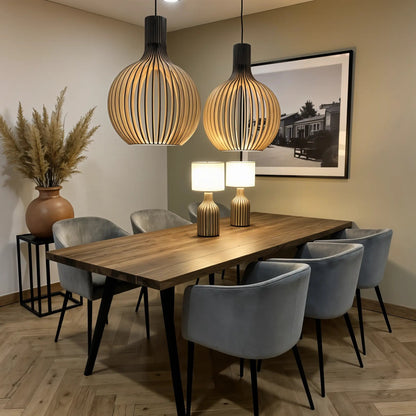 Pendelleuchte aus Holz Ø35cm/Ø45cm/Ø55cm – Stilvolle Hängelampe für Esszimmer und Wohnräume 1
