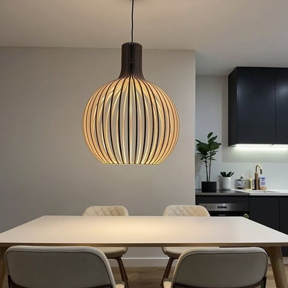 Pendelleuchte aus Holz Ø35cm/Ø45cm/Ø55cm – Stilvolle Hängelampe für Esszimmer und Wohnräume 3