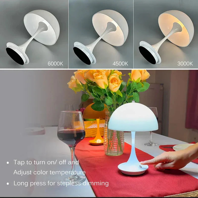 Pilz 3-Farben-Dimmbares Aufladbares LED-Tischlampen