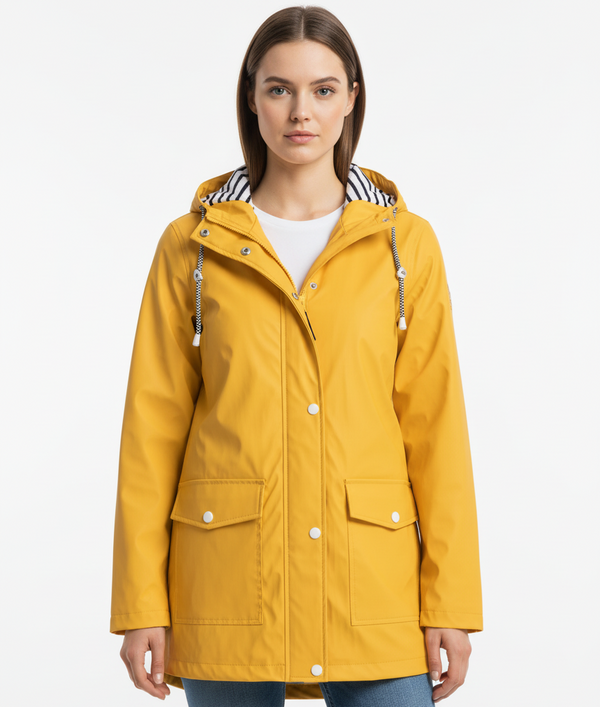 Regenjacke – Wasserabweisender Materialmix – Kapuze & Zipper – Damen