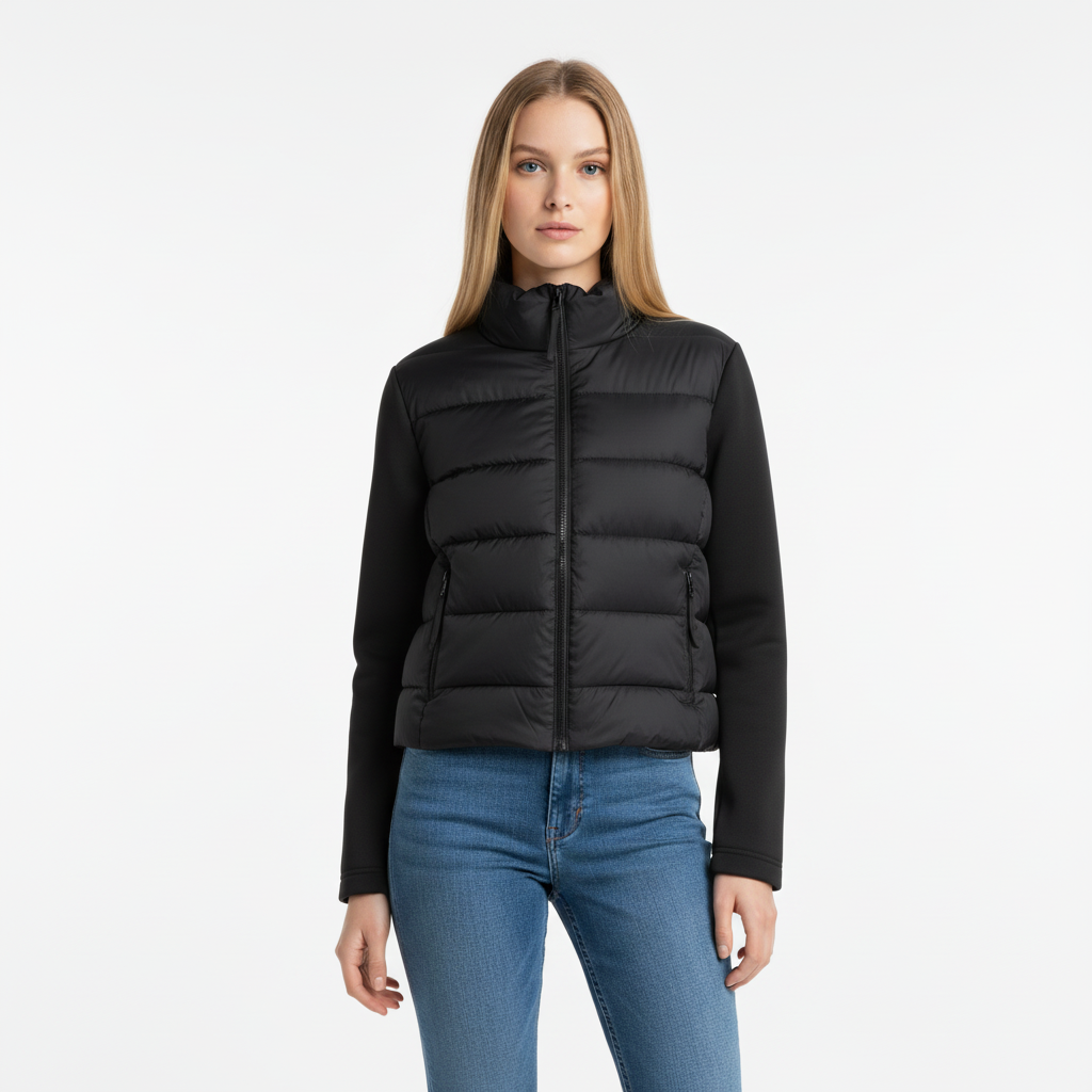 Steppjacke – Wärmende Materialmischung – Kurzer Schnitt & Zipper – Damen