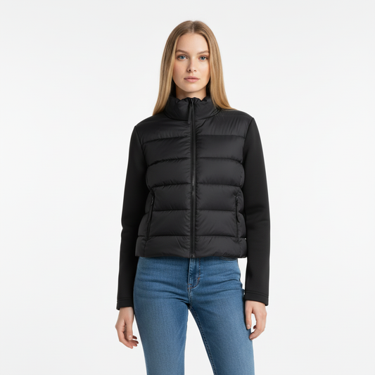 Steppjacke – Wärmende Materialmischung – Kurzer Schnitt & Zipper – Damen