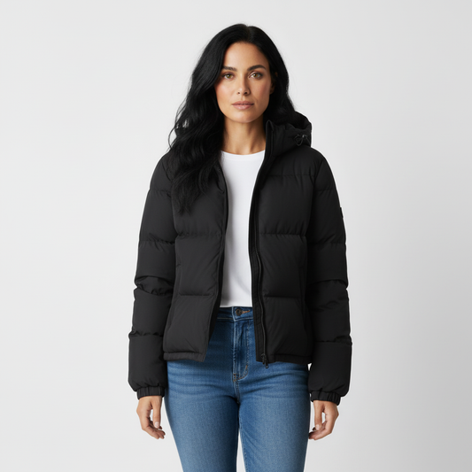 Pufferjacke – Daunenfüllung – Kapuze & Reißverschluss – Damen