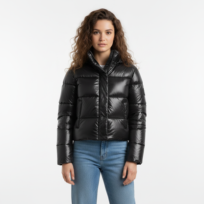 Pufferjacke – Warmer Wintermantel – Kapuze & Zipper – Damen