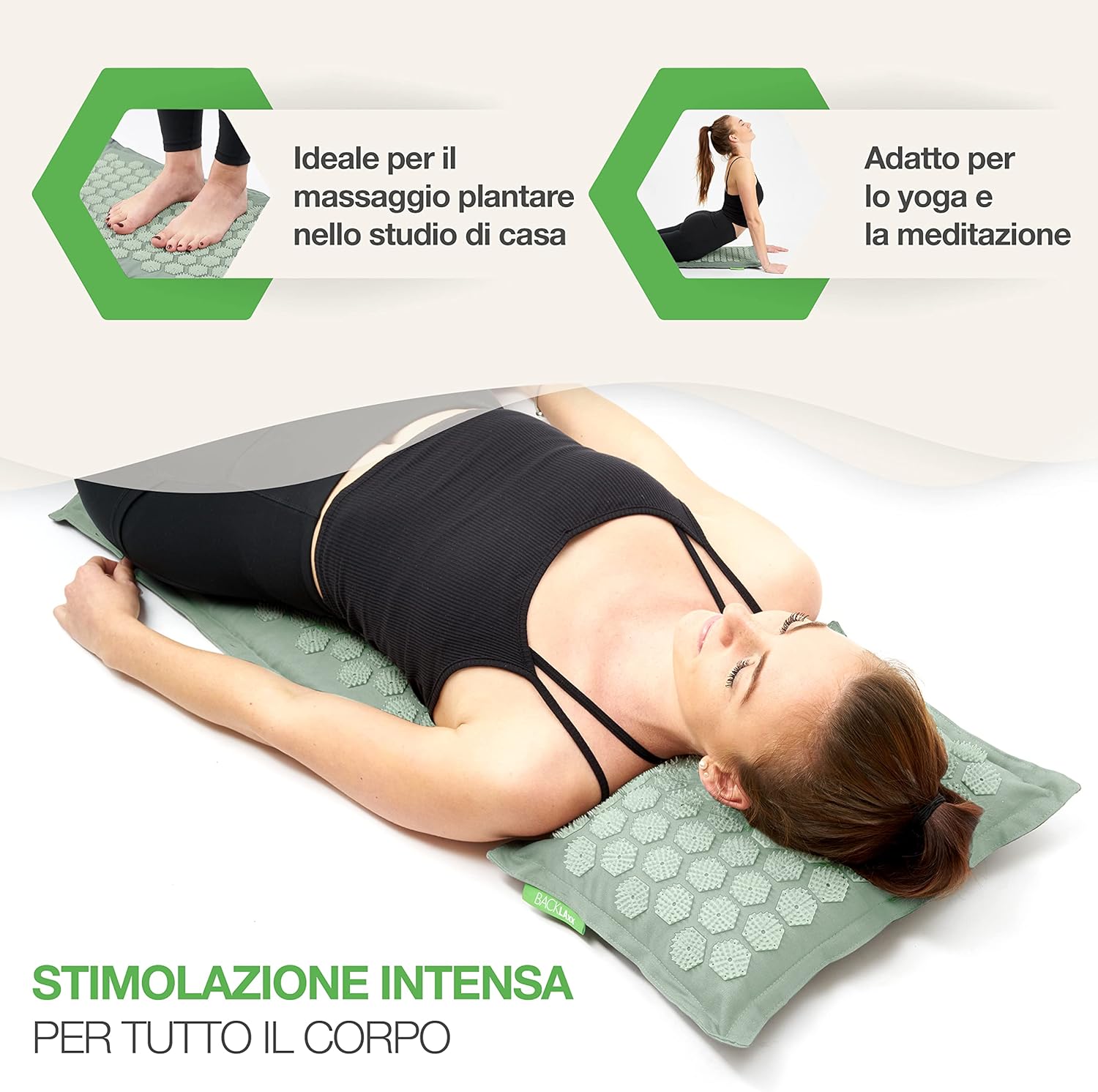 Luxeraum.de Acupressure Mats & Cushions Acupressurmatte Set mit Kissen, Tasche und Tuch, Akupressurmatte für Rücken, Nacken und Entspannung, Gletscher-Mint