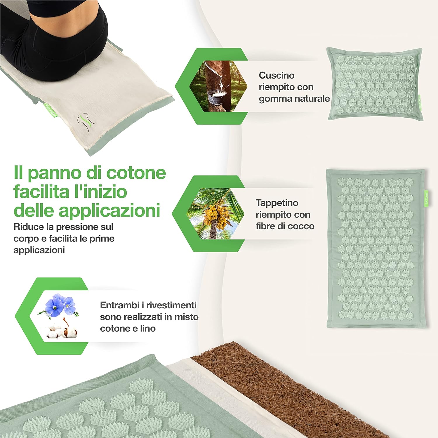 Luxeraum.de Acupressure Mats & Cushions Acupressurmatte Set mit Kissen, Tasche und Tuch, Akupressurmatte für Rücken, Nacken und Entspannung, Gletscher-Mint