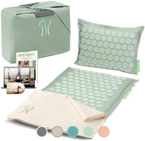 Luxeraum.de Acupressure Mats & Cushions Acupressurmatte Set mit Kissen, Tasche und Tuch, Akupressurmatte für Rücken, Nacken und Entspannung, Gletscher-Mint
