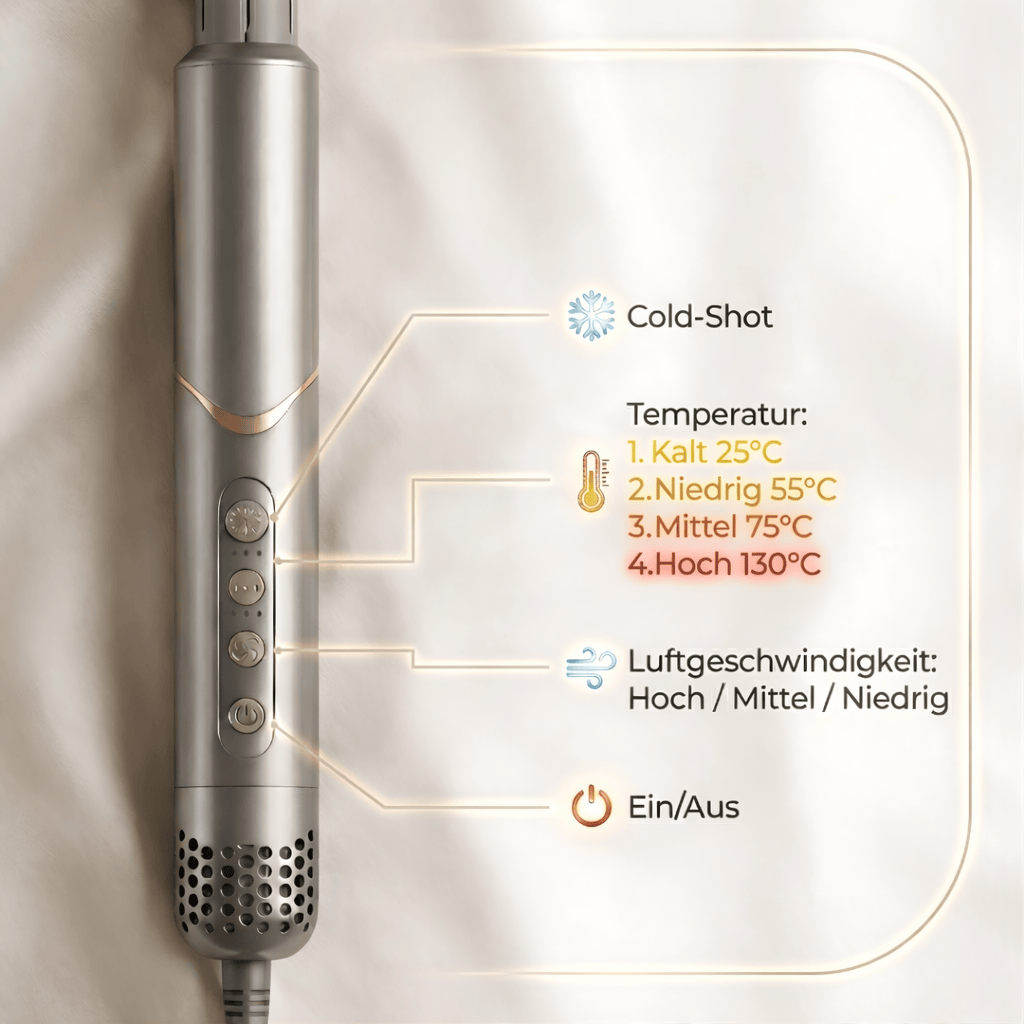 Luxeraum.de Hair Styling Tool Sets Airstyler 8 in 1 mit Coanda-Luftstrom – Haarstyler mit 8 Aufsätzen, 1400W, Cold Shot