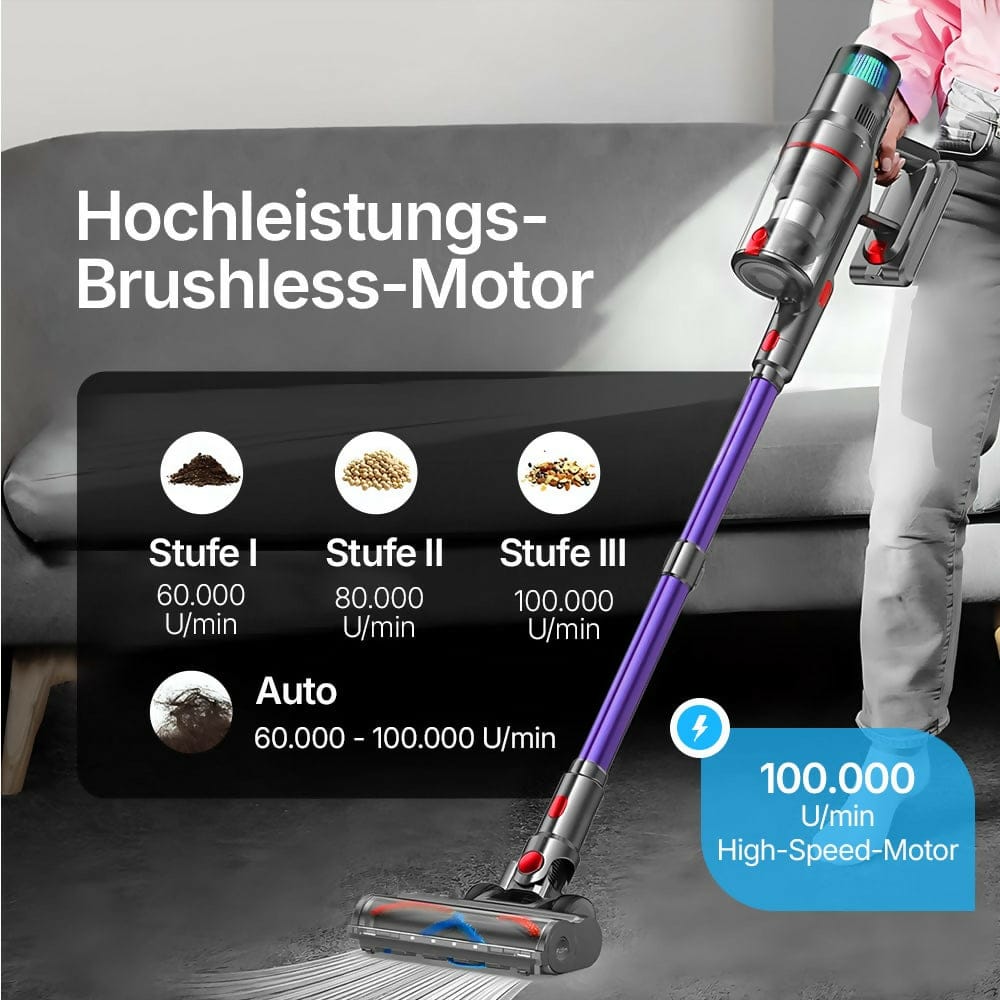 Luxeraum.de Upright Vacuums Akku Staubsauger kabellos beutellos – mit Stauberkennung, 60 Min Laufzeit & LED-Bürste