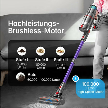 Luxeraum.de Upright Vacuums Akku Staubsauger kabellos beutellos – mit Stauberkennung, 60 Min Laufzeit & LED-Bürste
