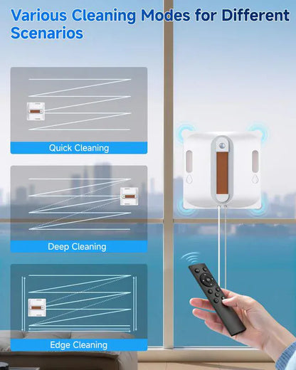 Luxeraum.de Glass Cleaners Automatischer Fenster- und Glasreinigungsroboter, ausgestattet mit einem vierstufigen Wassersprühsystem, achtstufigem Sicherheitsschutz, kollisionsresistenter Kantenerkennung und intelligenter Routenplanungsfunktion.