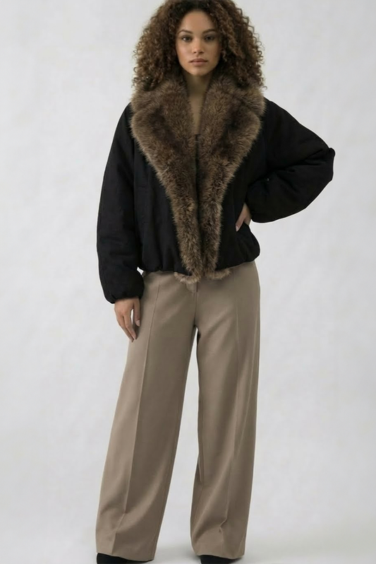 Bomberjacke – Materialmix – Faux-Fur-Kragen – Damen