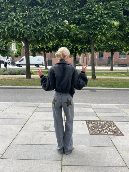 Luxeraum.de Jeggings Khaki / XS Baggy Jeans Streetwear – Baumwoll-Denim – Sternendetail & Baggy-Schnitt – Damen