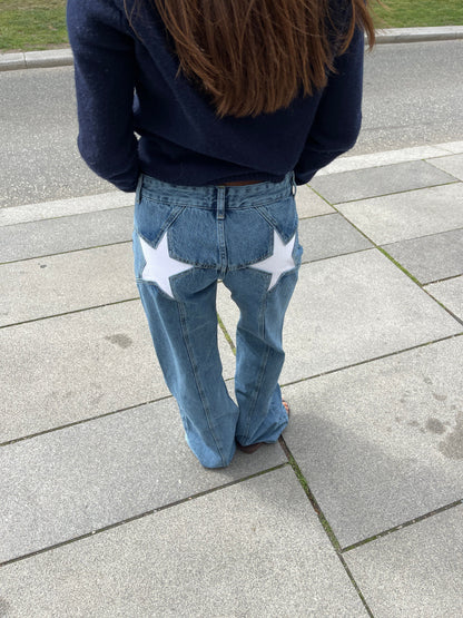 Luxeraum.de Jeggings Baggy Jeans Streetwear – Baumwoll-Denim – Sternendetail & Baggy-Schnitt – Damen