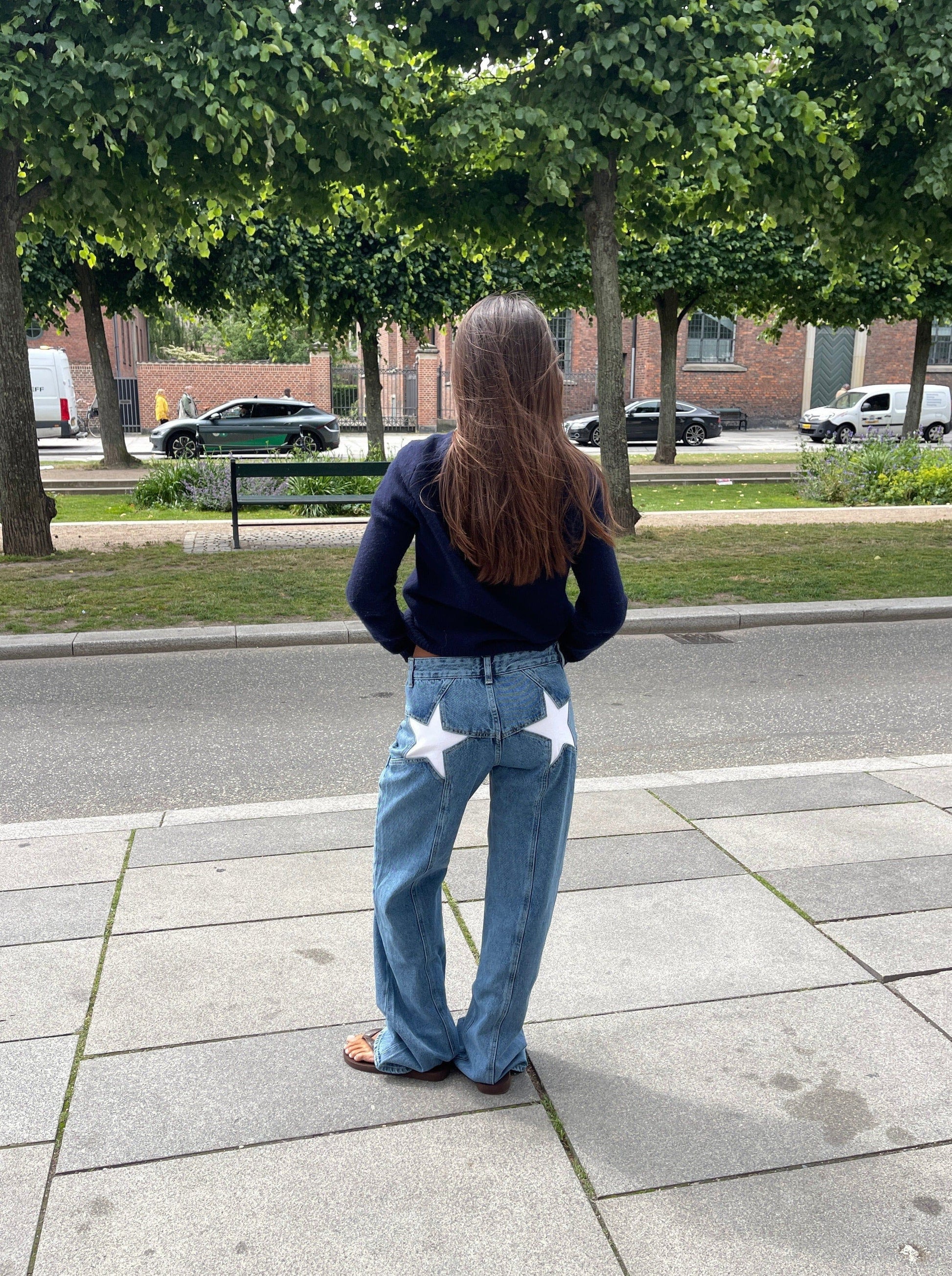 Luxeraum.de Jeggings Weiß / XS Baggy Jeans Streetwear – Baumwoll-Denim – Sternendetail & Baggy-Schnitt – Damen
