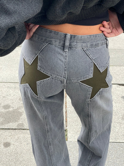 Luxeraum.de Jeggings Baggy Jeans Streetwear – Baumwoll-Denim – Sternendetail & Baggy-Schnitt – Damen