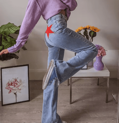 Luxeraum.de Jeggings Rot / XS Baggy Jeans Streetwear – Baumwoll-Denim – Sternendetail & Baggy-Schnitt – Damen