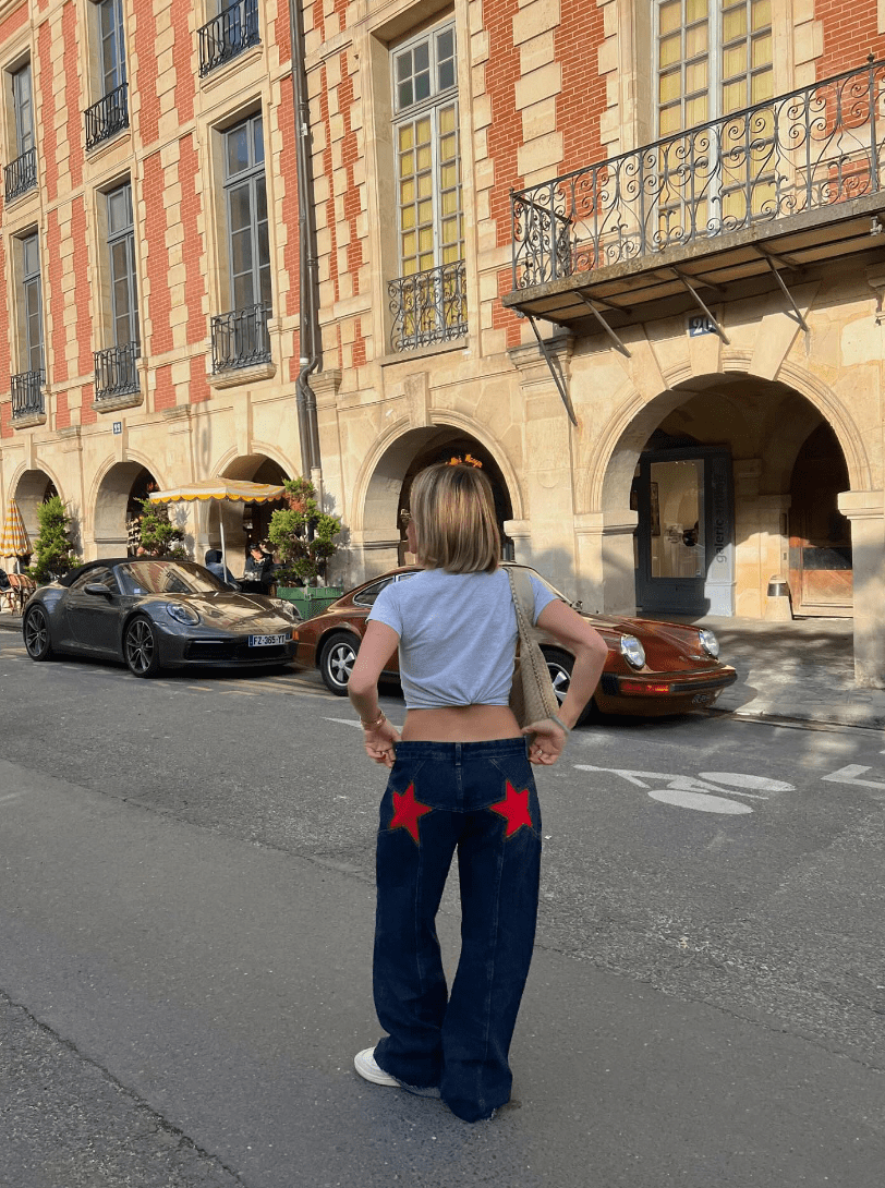 Luxeraum.de Jeggings Baggy Jeans Streetwear – Baumwoll-Denim – Sternendetail & Baggy-Schnitt – Damen