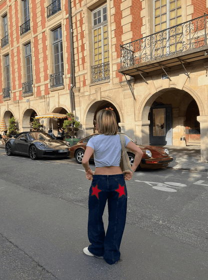 Luxeraum.de Jeggings Baggy Jeans Streetwear – Baumwoll-Denim – Sternendetail & Baggy-Schnitt – Damen