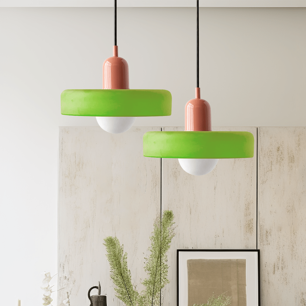 Luxeraum.de Ceiling Light Fixtures Eisgrün / Rosa Bauhaus Hängeleuchte - Farbigem Glas - Modernes Design - Verstellbarem Kabel