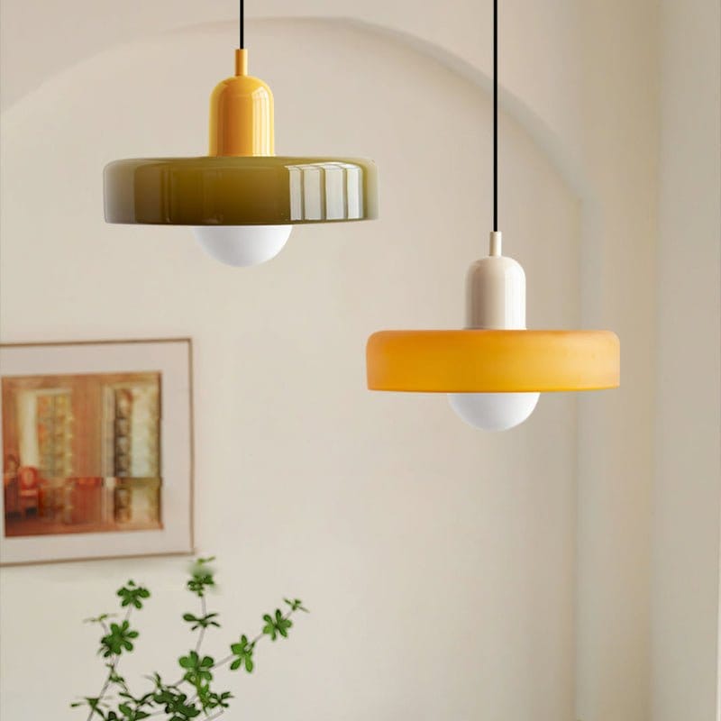 Luxeraum.de Ceiling Light Fixtures Grün / Gelb Bauhaus Hängeleuchte - Farbigem Glas - Modernes Design - Verstellbarem Kabel