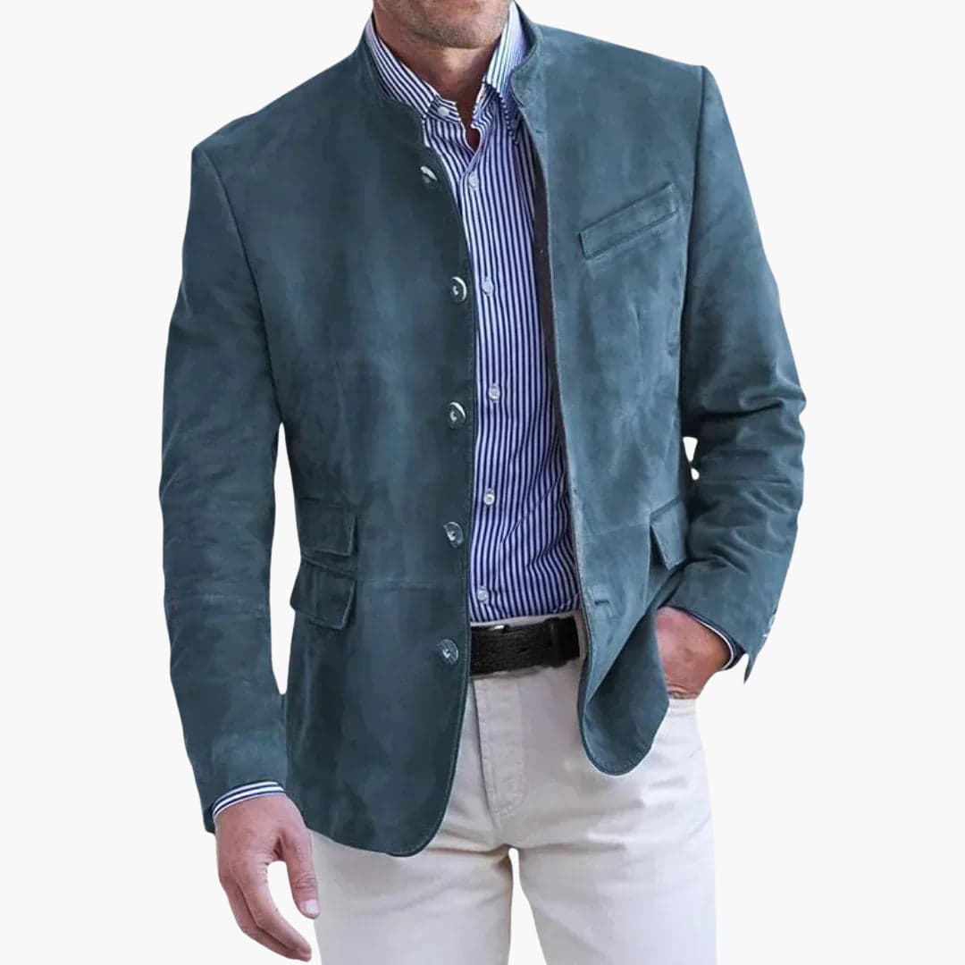 Luxeraum.de Jackets Blau / S Blazer – Strukturierte Oberfläche – Stehkragen & Knopfleiste – Herren