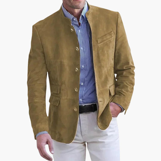 Luxeraum.de Jackets Khaki / S Blazer – Strukturierte Oberfläche – Stehkragen & Knopfleiste – Herren