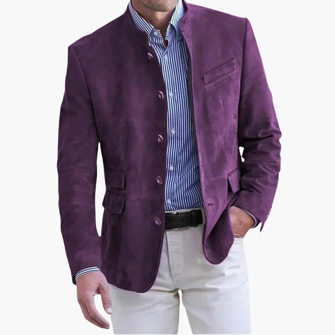 Luxeraum.de Jackets Lila / S Blazer – Strukturierte Oberfläche – Stehkragen & Knopfleiste – Herren